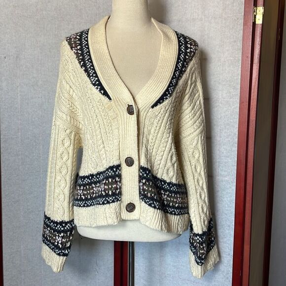 Zara Cozy Cream Chunky Cable Knit Oversized Semi-Cropped Sweater (Size: Medium) - Picture 6 of 15